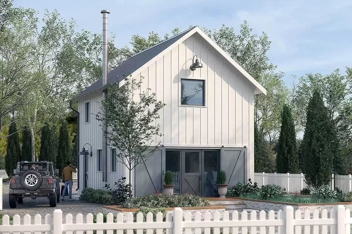 Tiny Dual-story 2-bedroom Rustic Barndominium House With Open-concept 