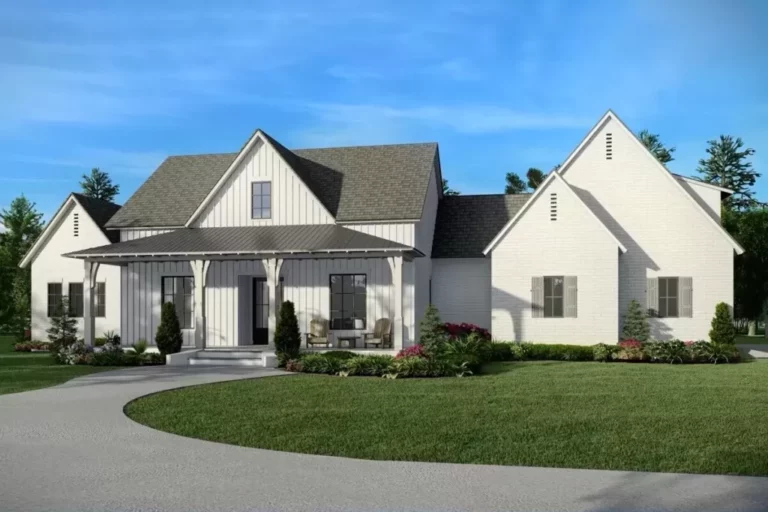 4-Bedroom 2-Story Acadian-Style Modern Farmhouse with Dual Storage Garages (Floor Plan)