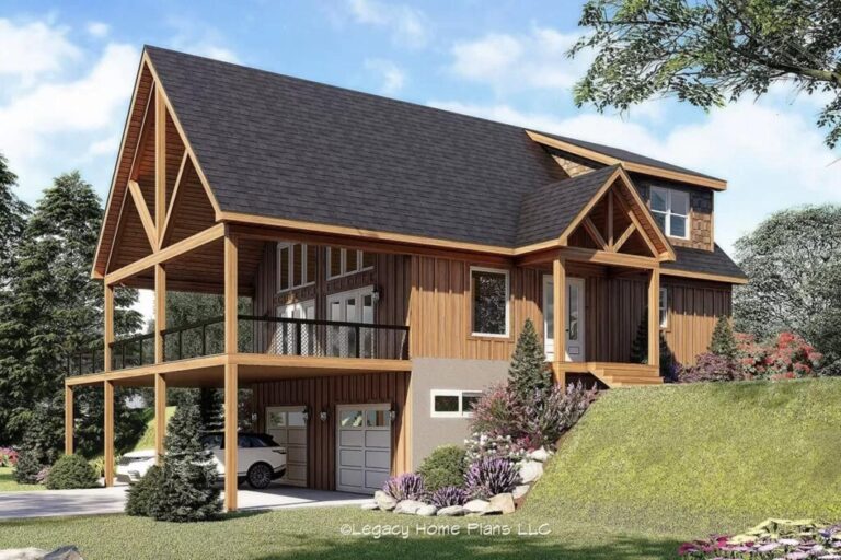 3-Bedroom 2-Story Mountain Home with 2-Story Covered Deck (Floor Plan)