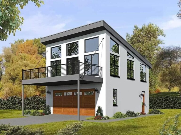 1-Bedroom 2-Story Modern Garage Apartment House with Sun Deck (Floor Plan)