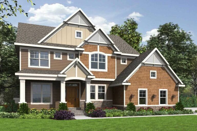 5-Bedroom 2-Story Storybook Craftsman House With Side-Load Garage (Floor Plan)