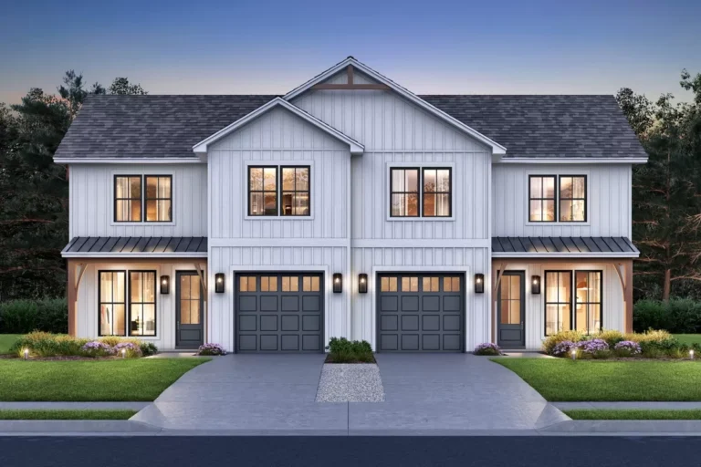 2-Unit 2-Story Modern Farmhouse Style Townhouse Duplex with 3-Bed Units (Floor Plan)