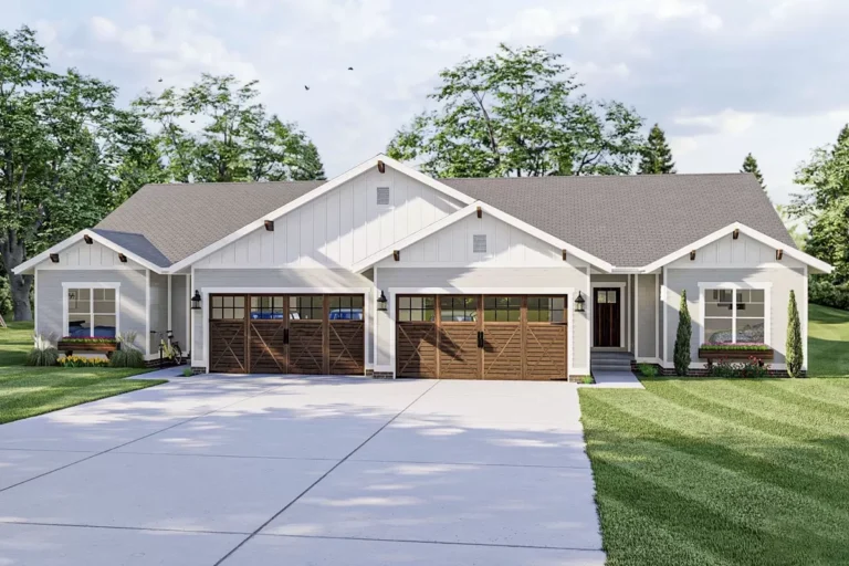 2-Unit 1-Story Craftsman Multi-Family House with 3-Bed Units (Floor Plan)