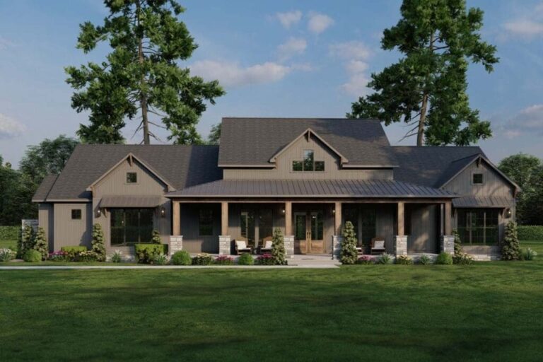 3-Bedroom 1-Story Farmhouse with Bonus Level Above Garage (Floor Plan)