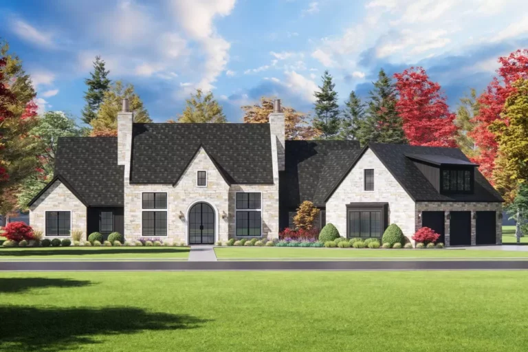4-Bedroom Single-Story Transitional House with Angled Garage (Floor Plan)
