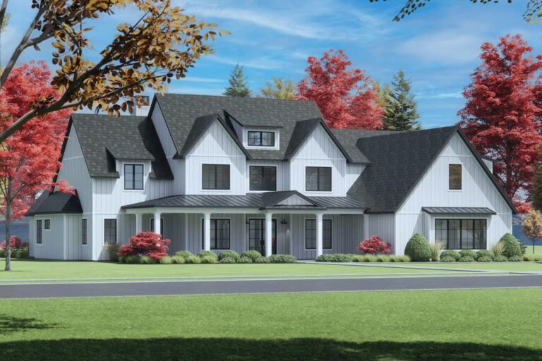 4-Bedroom 2-Story Modern Farmhouse with Dual Grand Porches (Floor Plan)