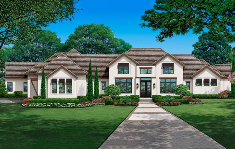 4-Bedroom 1-Story Luxury Farmhouse With 4-Car Side Garage and Deck Retreat (Floor Plan)