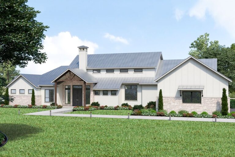 4-Bedroom 1-Story European Farmhouse With 3-Car Side Garage and Rear Porch Retreat (Floor Plan)