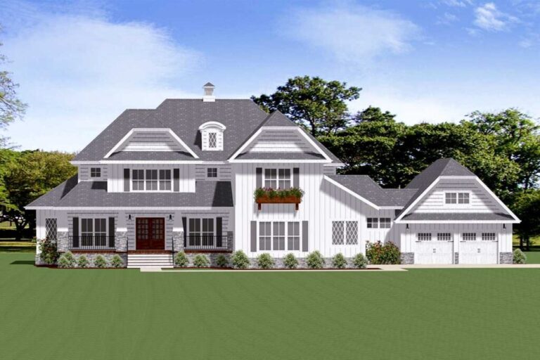 5-Bedroom Dual-Story Modern Farmhouse with Dual 2-Car Garages (Floor Plan)