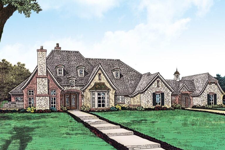 4-Bedroom 2-Story European Farmhouse With Courtyard Garage and Bonus Room (Floor Plan)