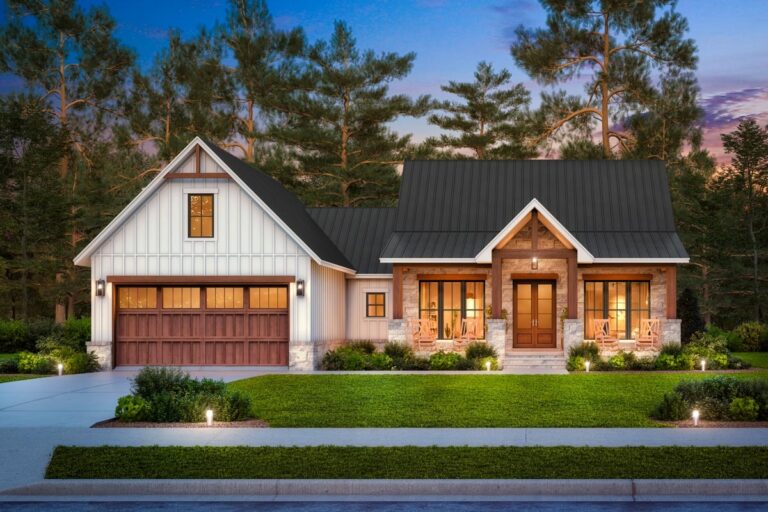 3-Bedroom 1-Story Modern Farmhouse With Bonus Room & Dual Porches (Floor Plan)