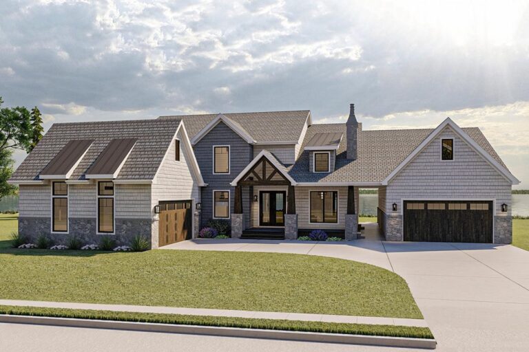 4-Bedroom 2-Story Modern Farmhouse With Bonus Room and Courtyard Garage (Floor Plan)