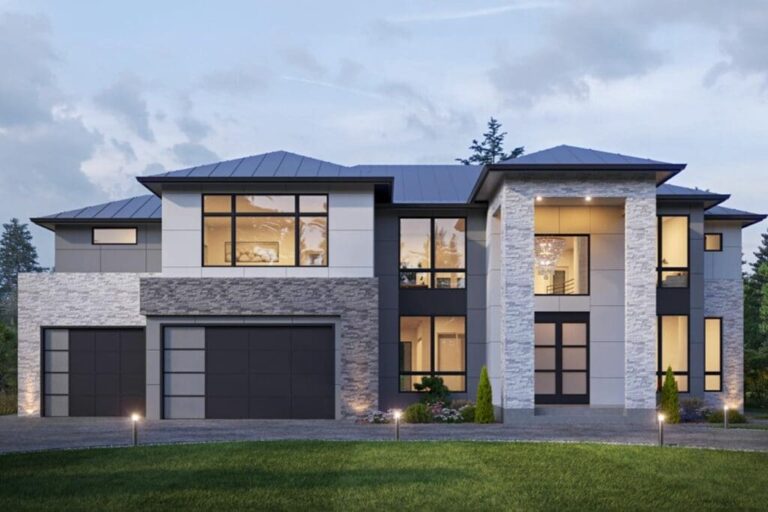 4-Bedroom Dual-Story Modern House with Upstairs Home Office (Floor Plan)