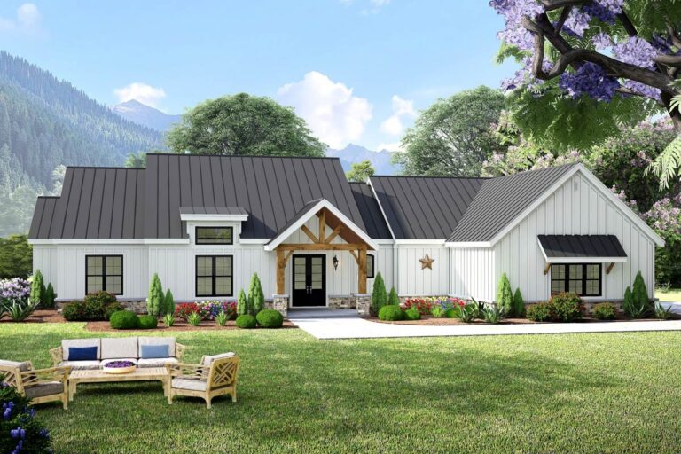 4-Bedroom 1-Story Modern Farmhouse With Side-Entry Garage and Bonus Storage (Floor Plan)