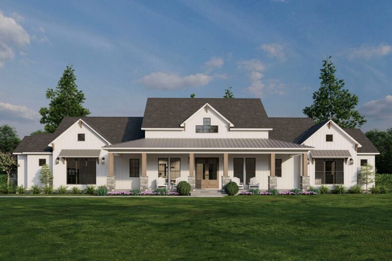 4-Bedroom 1-Story Modern Farmhouse With Side-Entry 3-Car Garage (Floor Plan)
