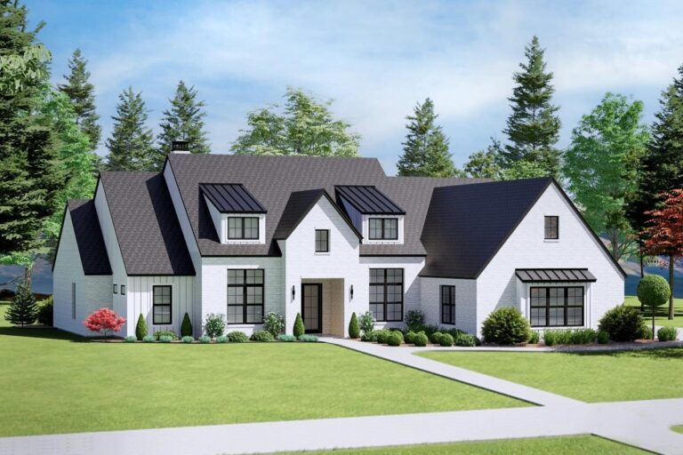 4-Bedroom 1-Story Modern Farmhouse With Open Layout and Vaulted Rear Porch (Floor Plan)