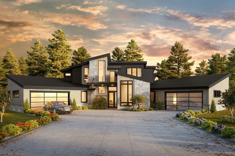 4-Bedroom 2-Story Modern Farmhouse With Courtyard Garage and Bonus Space (Floor Plan)