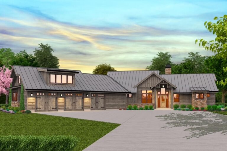 4-Bedroom 2-Story Modern Farmhouse With Courtyard Entry and 3-Car Garage (Floor Plan)