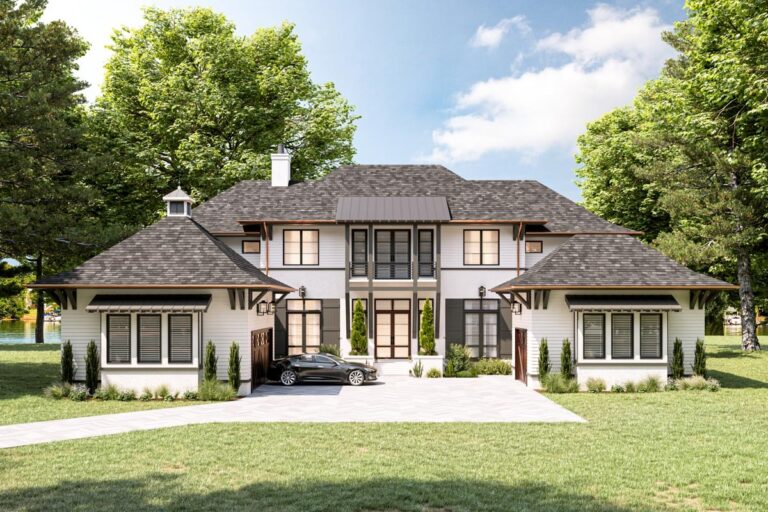 4-Bedroom 2-Story Modern Farmhouse With Courtyard Garage and Bonus Space (Floor Plan)