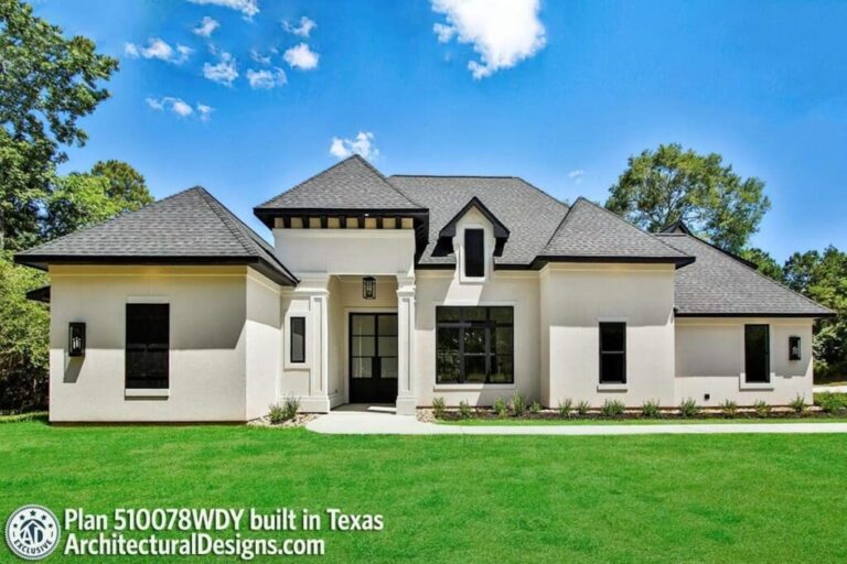 Single-Story 4-Bedroom French Country House with Bonus Room above Garage (Floor Plan)