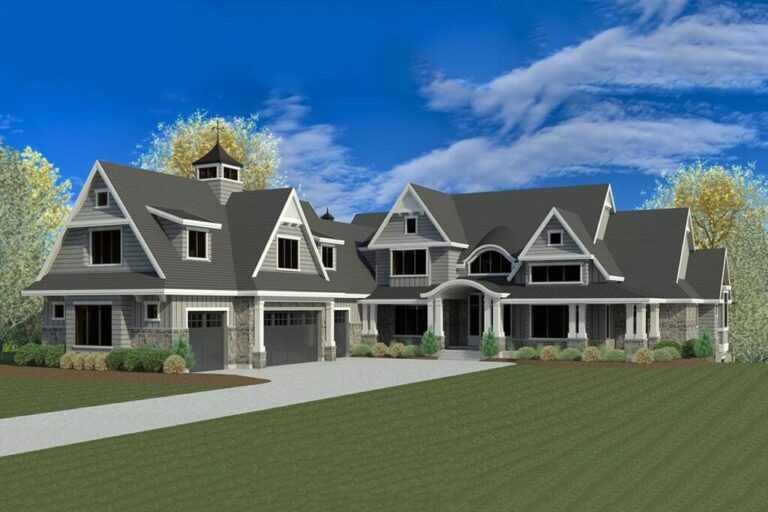 2-Story 7-Bedroom Shingle House with Pergola Fireplace (Floor Plan)