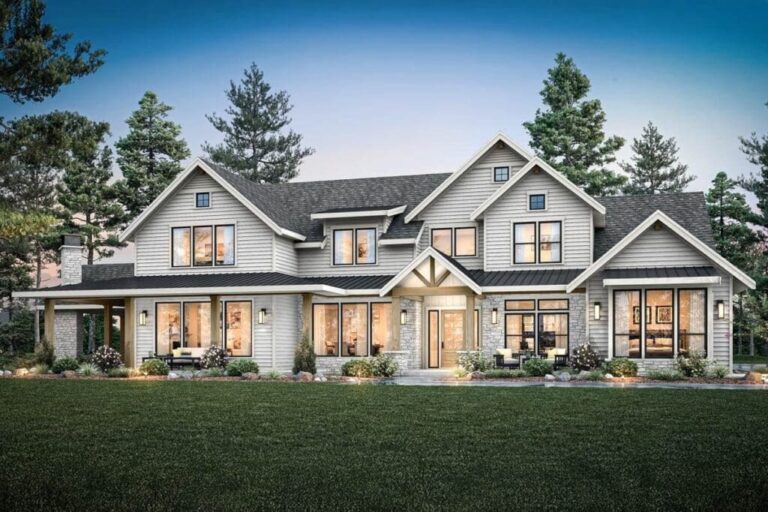 6-Bedroom 2-Story Modern Farmhouse with Wraparound Porch (Floor Plan)