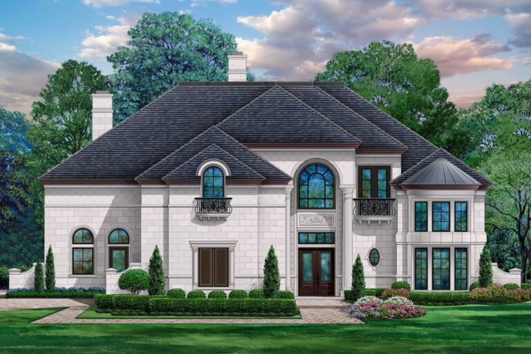 5-Bedroom 2-Story European-Style Farmhouse with Outdoor Living Spaces (Floor Plan)