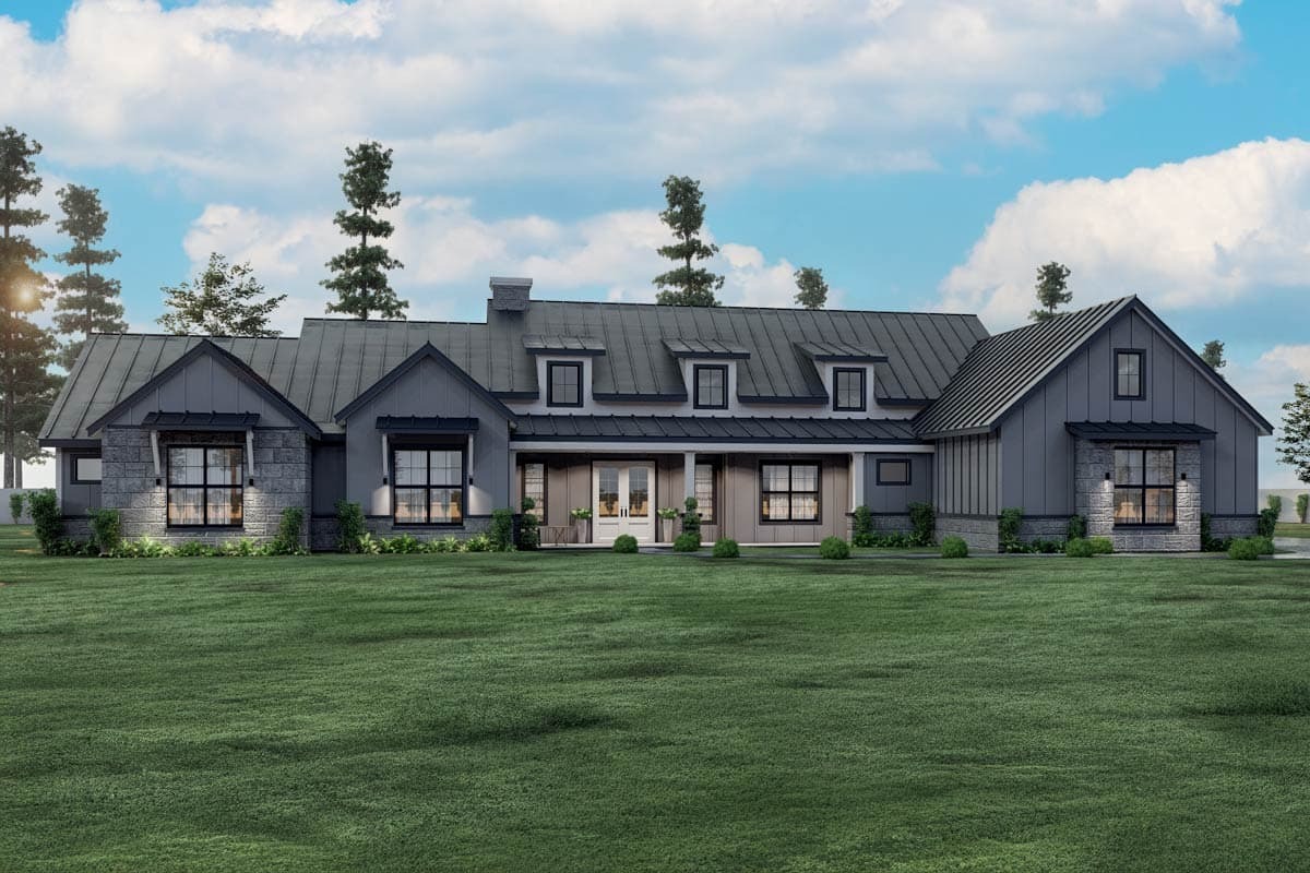4-Bedroom 1-Story Contemporary Farmhouse with Expansive Covered Patio ...