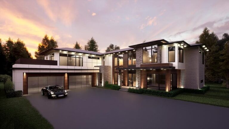 2-Story 4-Bedroom Contemporary Mid-Century Modern House with Rooftop Deck (Floor Plan)