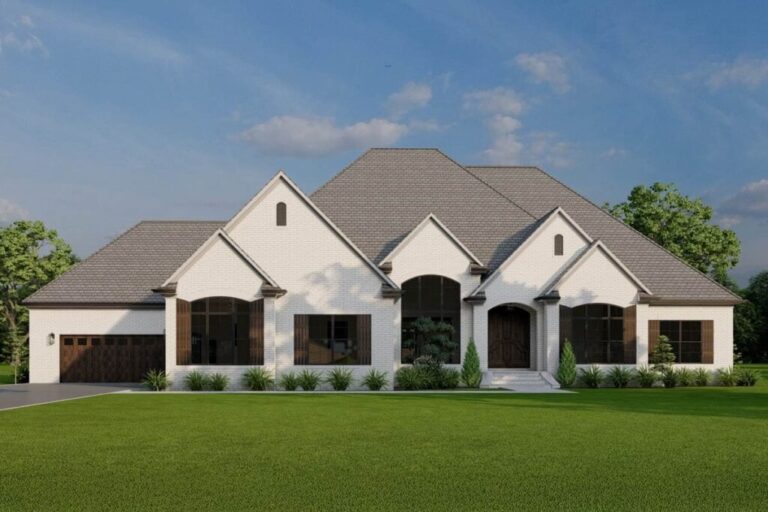 3-Bedroom 1-Story European House with Grilling Porch (Floor Plan)