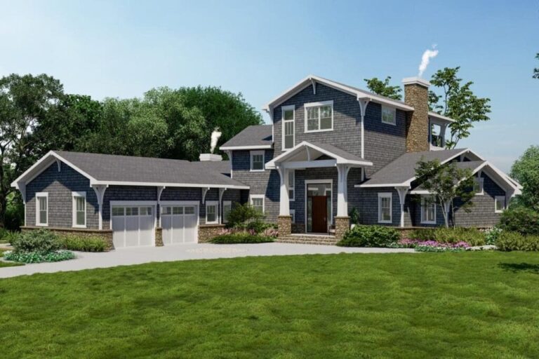 4-Bedroom Three-Story Craftsman Home with Stacked Rear Porches (Floor Plan)