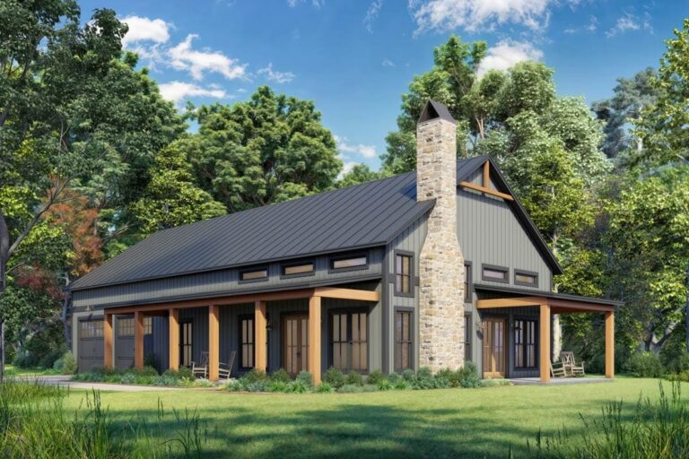 3-Bedroom 1-Story Barndo-Style Modern Farmhouse with Wood-Burning Fireplace (Floor Plan)
