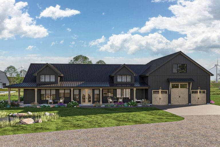 3-Bedroom 1-Story Barndominium House Plan with Expansive Wrap-Around Porch (Floor Plan)