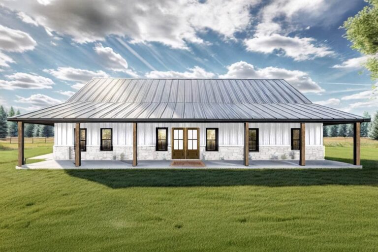 4-Bedroom 1-Story Rustic Barndominium with Expansive Wraparound Porch Space (Floor Plan)