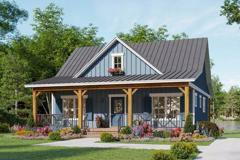 Two-Bedroom 1-Story Country Cottage with 272 Sq. Ft. Front and Rear Porches (Floor Plan)