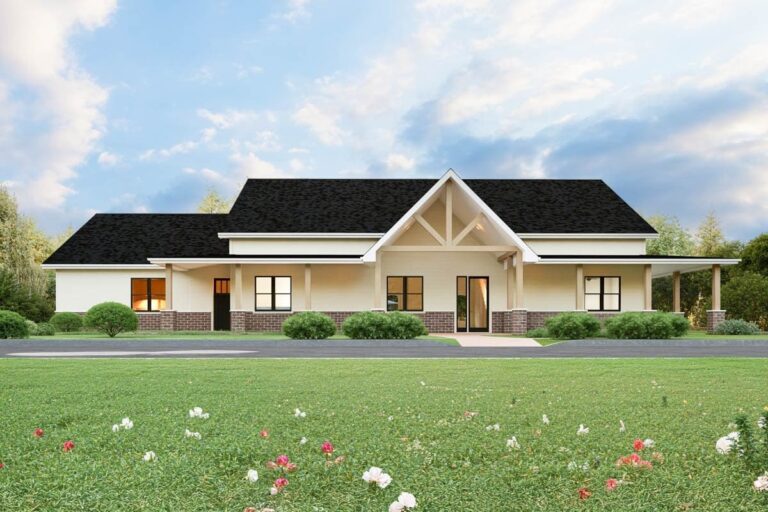3-Bedroom 2-Story Modern Farmhouse with Wrap-Around Porch and 3-Car Side Garage (Floor Plan)
