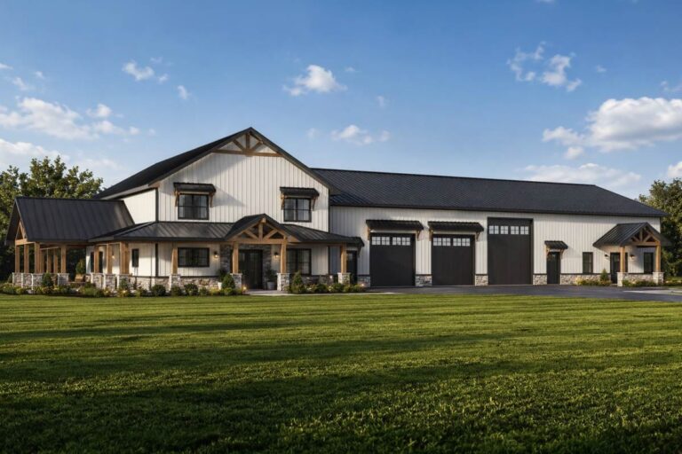 Plan 135468GRA: Spacious Modern Farmhouse Barndominium House Plan with Attached Apartment - Image #1 - Barndominium, Country, Farmhouse, Modern Farmhouse