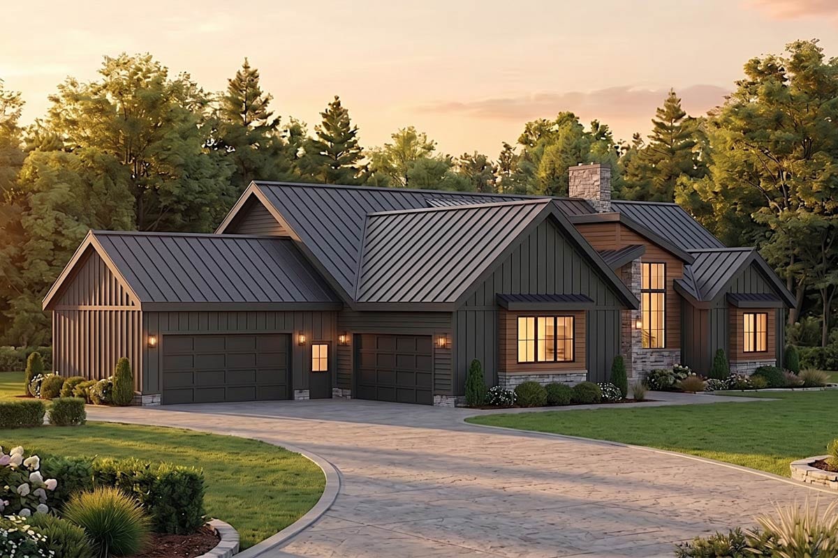 Plan 911072JVD: Modern Contemporary Farmhouse House Plan with 4-Car Garage and 2491 Square Feet - Image #3 - Contemporary, Farmhouse, Modern