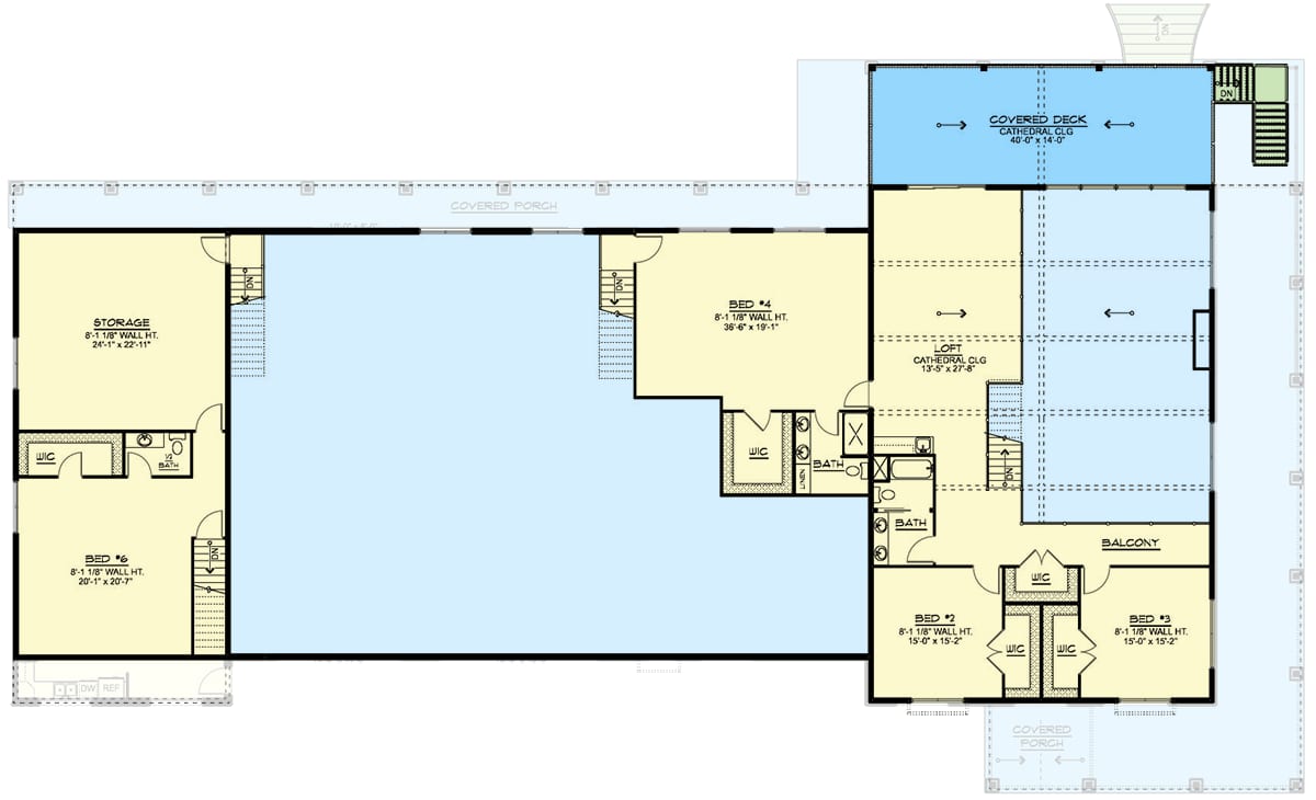 Plan 135356GRA: 4-Bed Barndominium House Plan with Attached 2-Bed Apartment - 7781 Sq Ft - Floor Plan - 2nd Floor - Barndominium, Mountain, New American