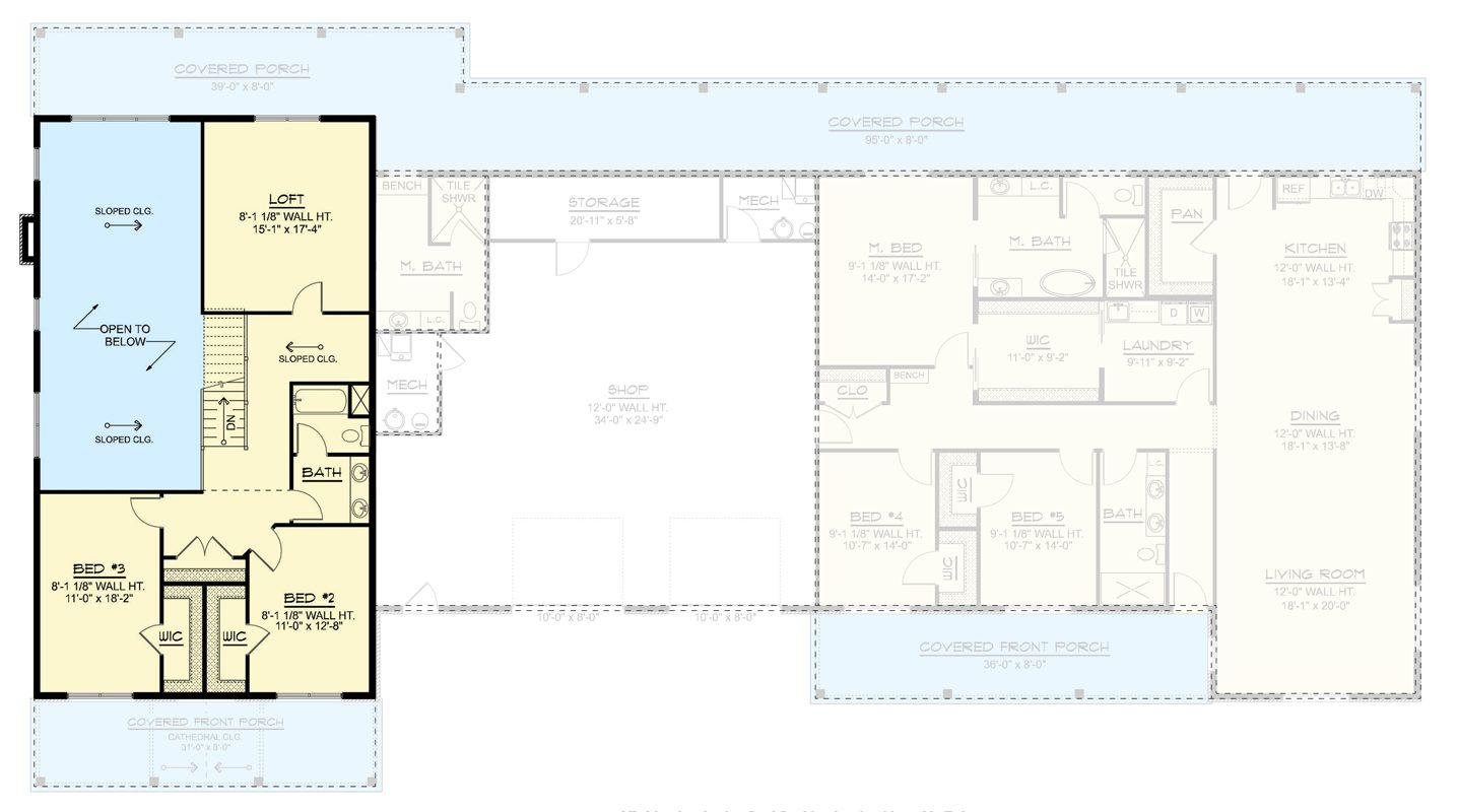 Plan 135418GRA: Modern Barndominium House Plan with Apartment, 6 Bedrooms, and Workshop - Floor Plan - 2nd Floor - Barndominium, Country, New American