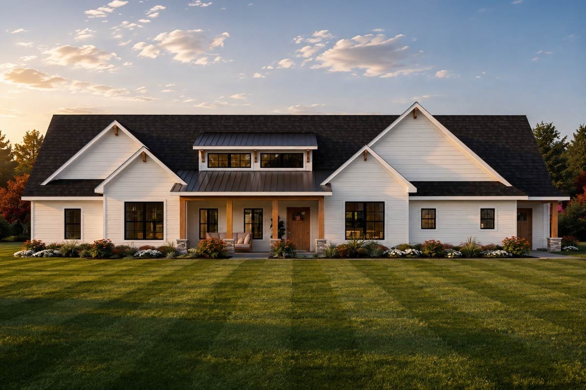 Plan 135475GRA: Modern New American House Plan with 3 Bedrooms and 3-Car Garage - Image #1 - Country, Craftsman, Farmhouse, Modern Farmhouse, New American