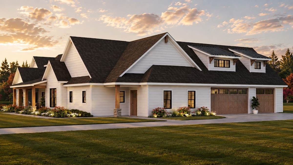 Plan 135475GRA: Modern New American House Plan with 3 Bedrooms and 3-Car Garage - Image #6 - Country, Craftsman, Farmhouse, Modern Farmhouse, New American