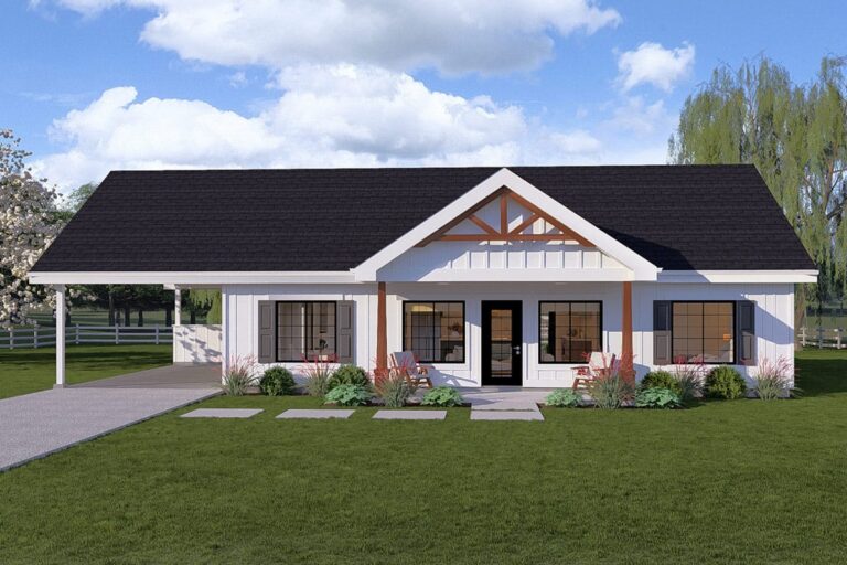 Plan 67855MG: Modern Farmhouse House Plan with Split Bedroom Layout and Carport - Virtual Tour Cover Image - Country, Craftsman, Farmhouse, Modern Farmhouse, Ranch