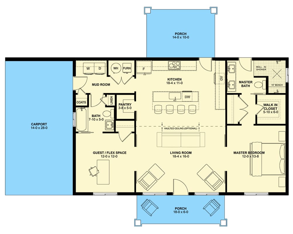 Plan 67855MG: Modern Farmhouse House Plan with Split Bedroom Layout and Carport - Floor Plan - Image #28 - Country, Craftsman, Farmhouse, Modern Farmhouse, Ranch