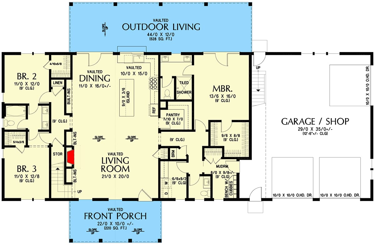 Plan 69912AM: Modern Farmhouse Barndominium House Plan: 4 Beds, 3-Car Garage, Loft - Floor Plan - Main Level - Barndominium, Farmhouse, Modern Farmhouse, Traditional