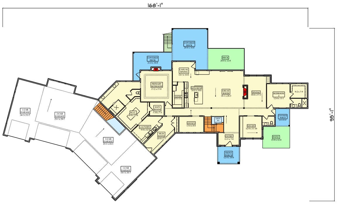 Plan 95318RW: Luxury Contemporary Mountain House Plan with 6-Car Garage and Walkout Lower Level - Floor Plan - Main Level - Contemporary, Mountain