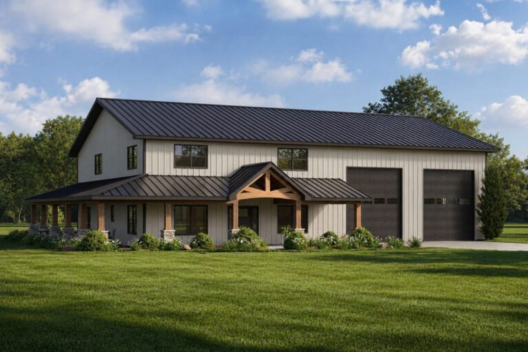 4-Bedroom 2-Story Barndominium With Two-Story Great Room And Wraparound Porch (Floor Plan)