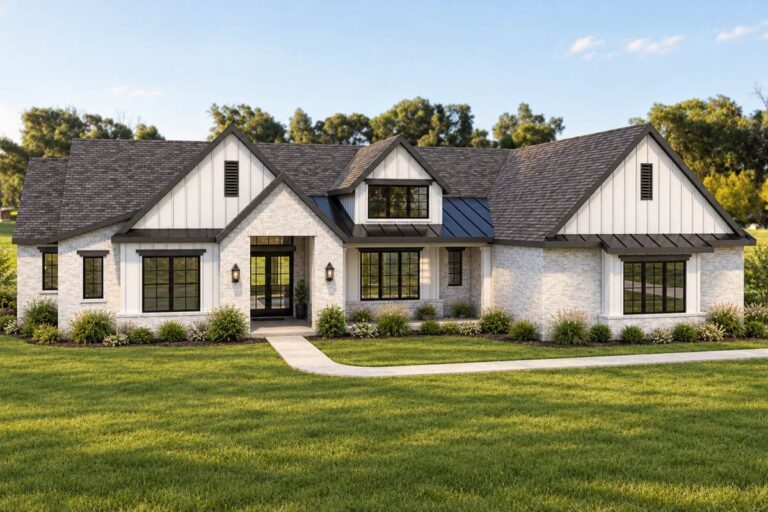 4-Bedroom 1-Story Modern Farmhouse With Open Living And Split Bedrooms (Floor Plan)